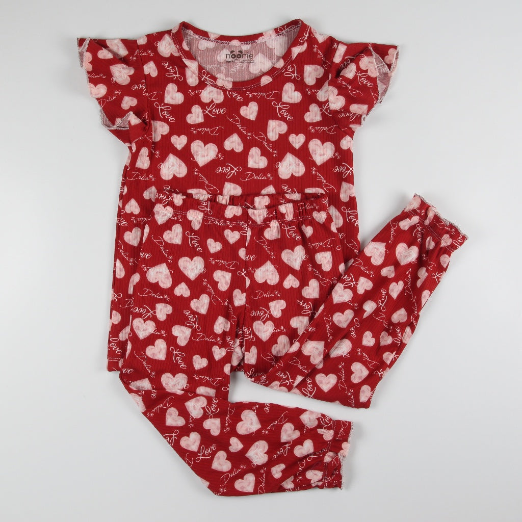 < Clearance > Noonie- Girls Terno (3-12Y) - Butterfly Sleeves & Jogger Pajama Set