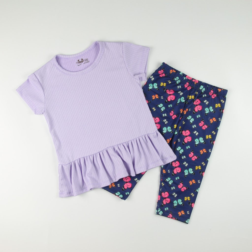 Noonie - Girls Peplum Tokong Set (2-16Y) - Peplum Shirt & Leggings Tokong - Comfortable