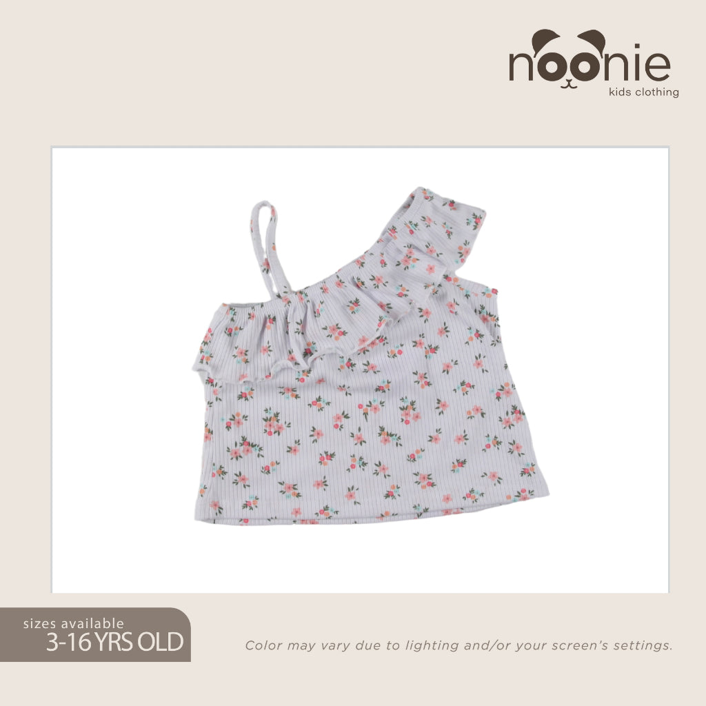 Noonie - Girls Blouse (2-8 yo) - Cotton Ribbed Asymmetric with Ruffles- Tops