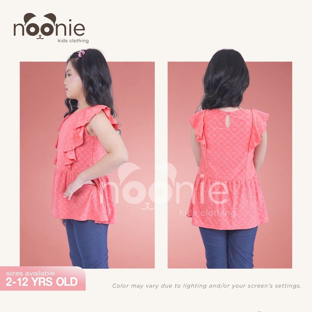 Noonie- Girls Blouse (2-16yo) - Eyelet Peplum Blouse with lining - Tops OOTD Girls Outfit