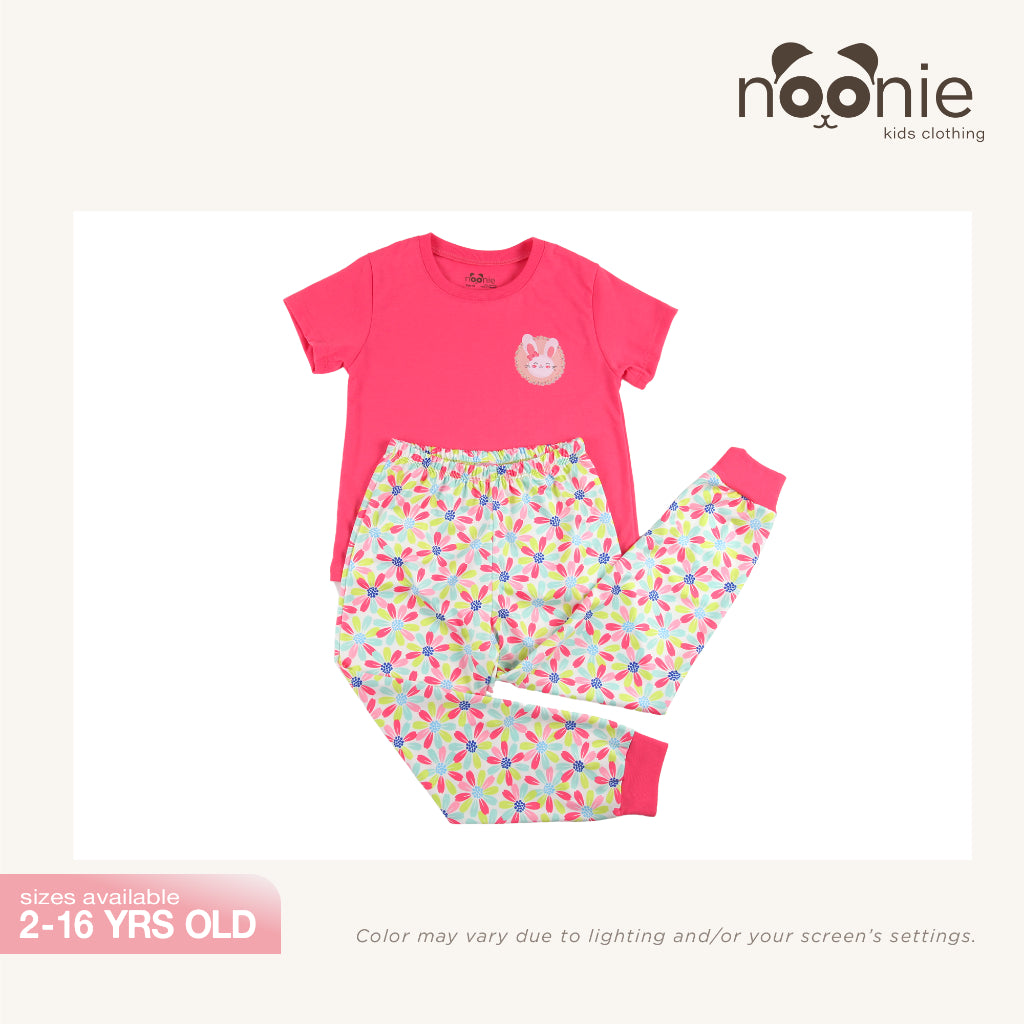 Noonie-Girls Terno-Cotton Tshirt with Graphic Print and Pajama Jogger Set