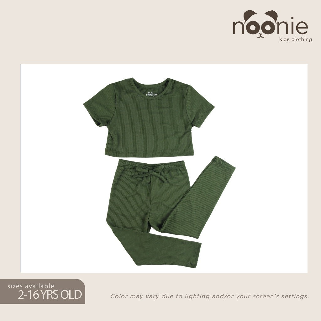 Noonie - Girls Set (2-16Y) - Crop Top & Leggings Stretchable - Terno Outfit for Kids Girl - Plain