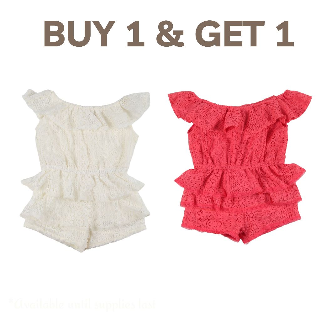 < Buy 1 Take 1 >Noonie- Girls Romper (2-7Y)- Off Shoulder Lace w/ lining Shorts Jumpsuit