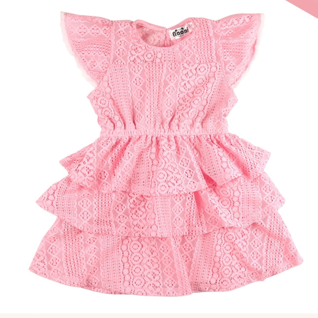< Clearance >Noonie- Girls Dress (2-12Y)- Butterfly Sleeves w/ Layered Skirt