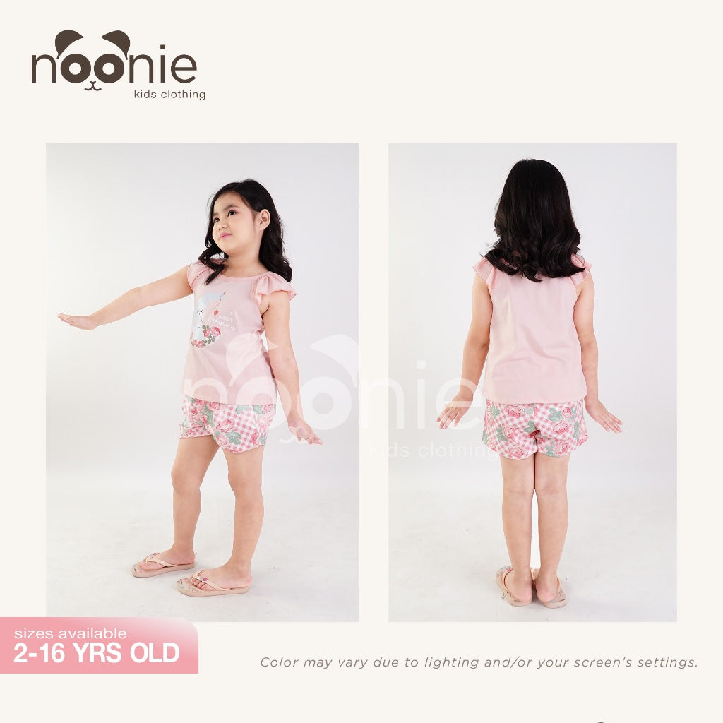 Noonie - Girls Terno - Cotton Flutter Sando and Shorts Set - Top with Graphic Print