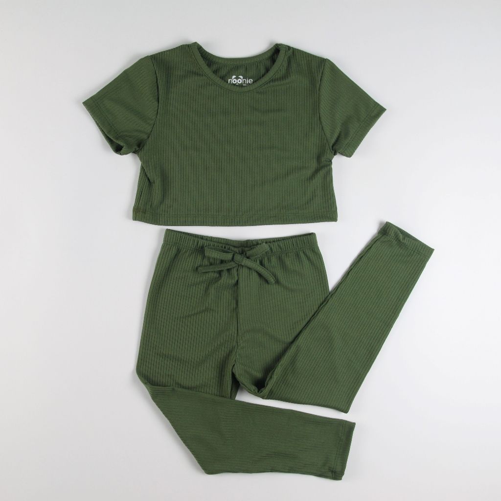 Noonie - Girls Set (2-16Y) - Crop Top & Leggings Stretchable - Terno Outfit for Kids Girl - Plain