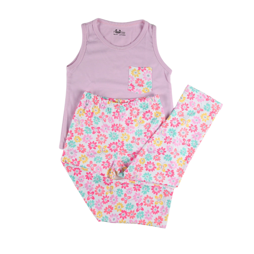 Noonie - Girls Terno (2-16Y)- Cotton Sando Tank & Pajama Set - Terno Outfit for Kids Girl - Pantulog