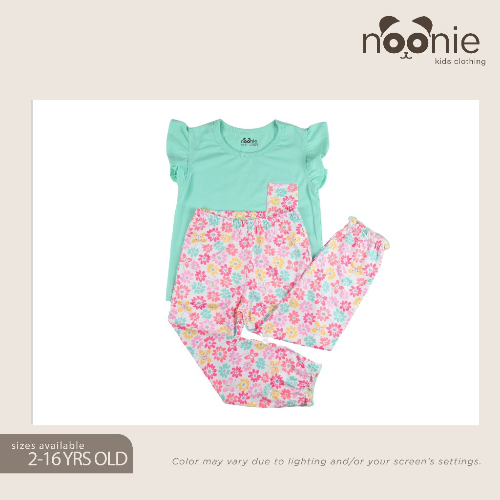 Noonie - Girls Terno (2-12Y) - Cotton Flutter Sleeve & Pajama Set - Sleepwear Terno - Pambahay