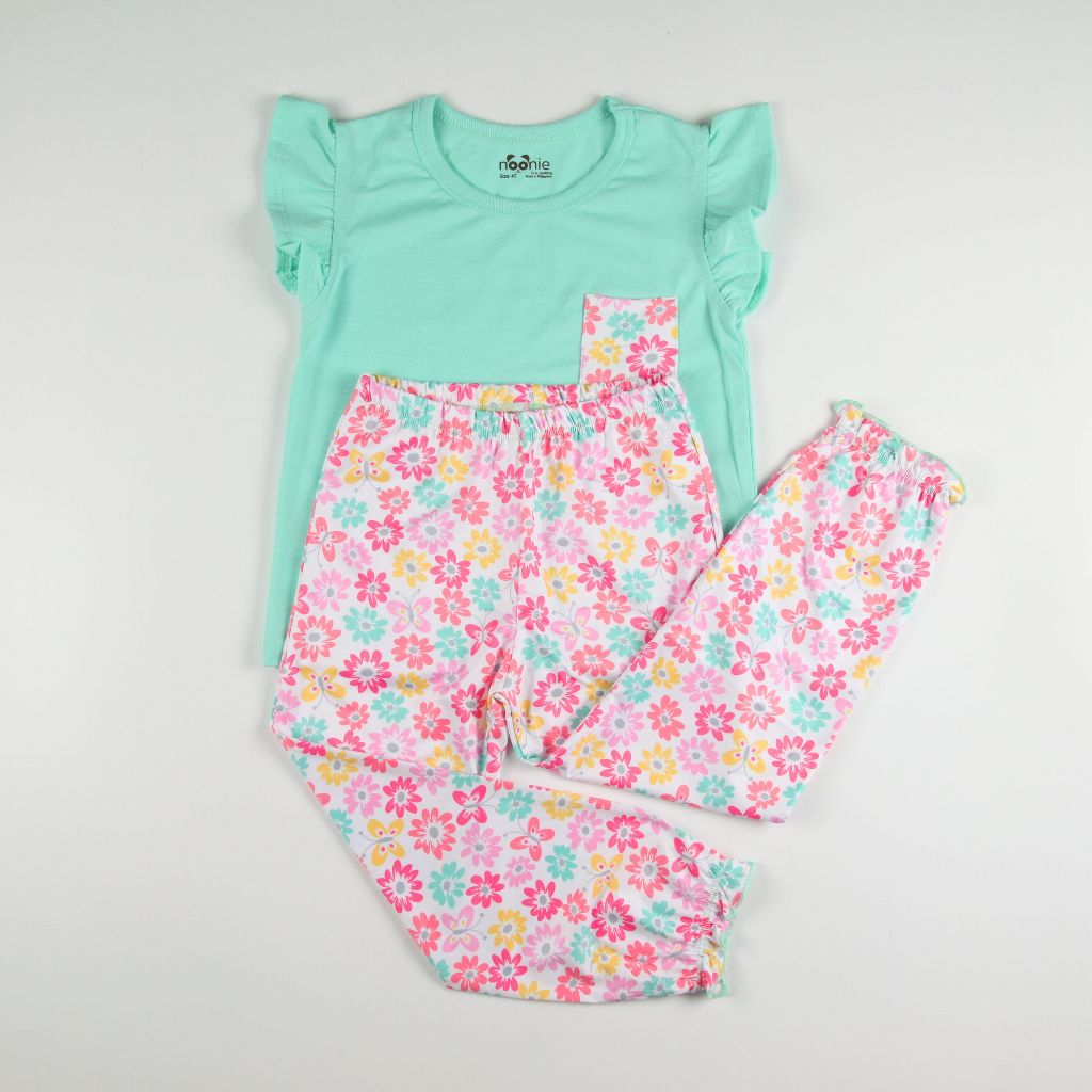 Noonie - Girls Terno (2-12Y) - Cotton Flutter Sleeve & Pajama Set - Sleepwear Terno - Pambahay