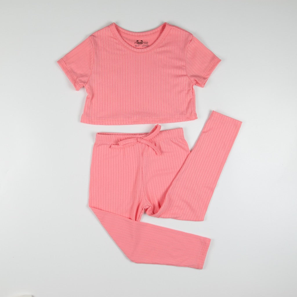 Noonie - Girls Set (2-16Y) - Crop Top & Leggings Stretchable - Terno Outfit for Kids Girl - Plain