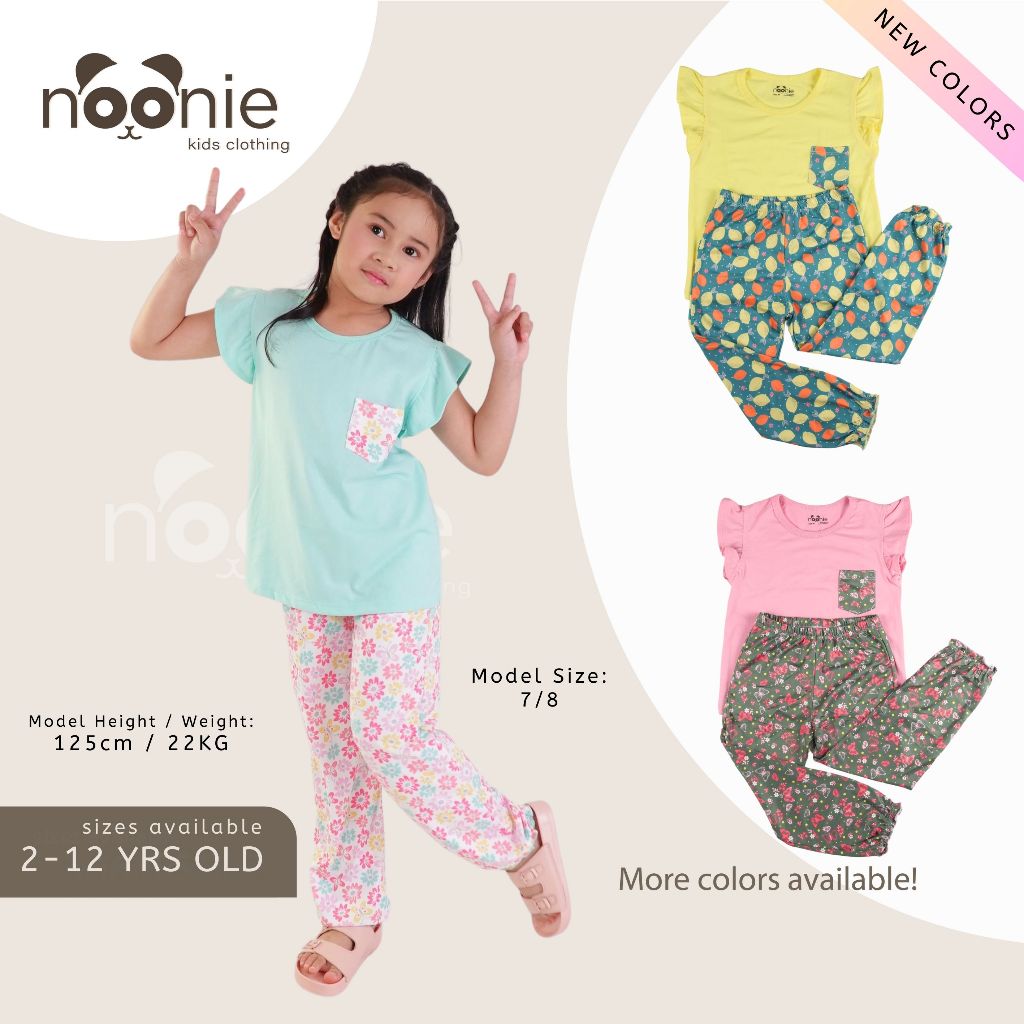 Noonie - Girls Terno (2-12Y) - Cotton Flutter Sleeve & Pajama Set - Sleepwear Terno - Pambahay