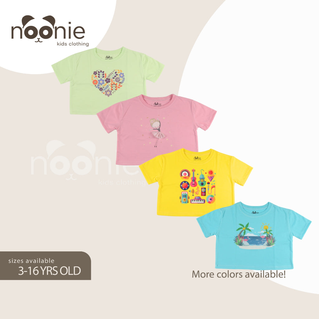 Noonie - Girls T-shirt (3-16 yo) - Cropped Top- Cotton with Graphic DTF Print