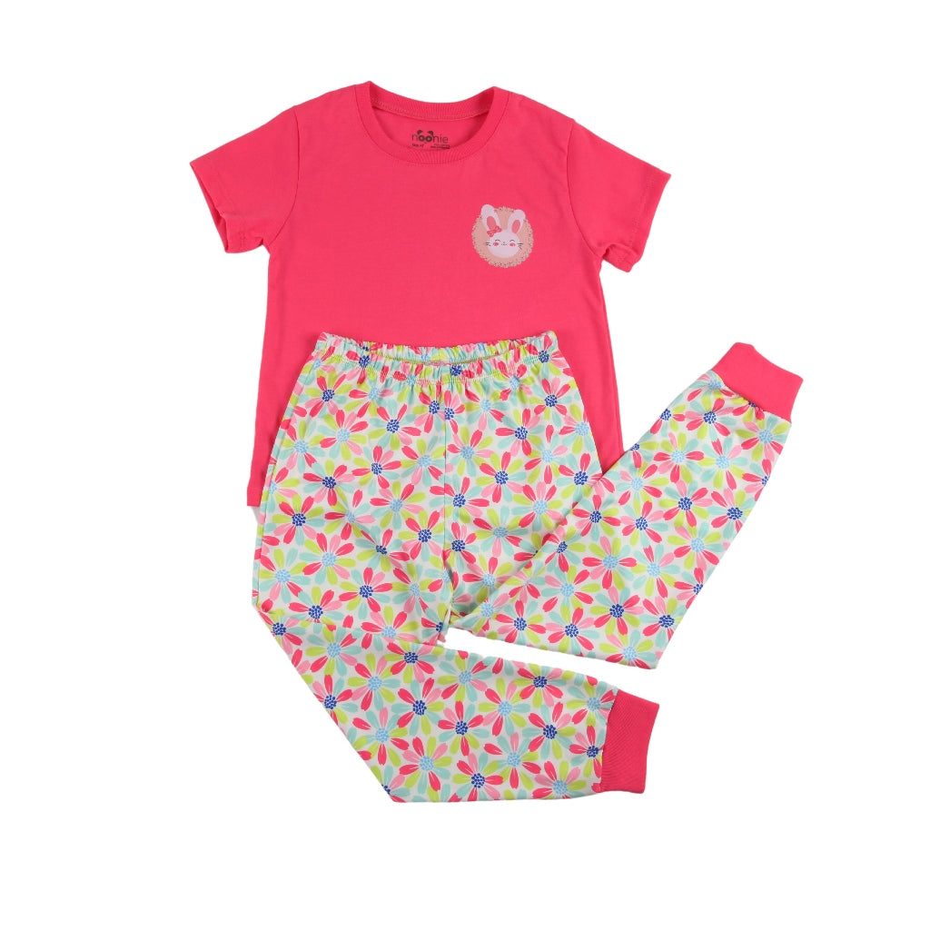 Noonie-Girls Terno-Cotton Tshirt with Graphic Print and Pajama Jogger Set
