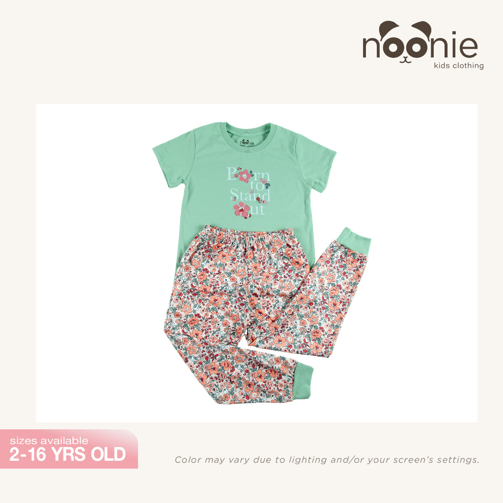Noonie-Girls Terno-Cotton Tshirt with Graphic Print and Pajama Jogger Set