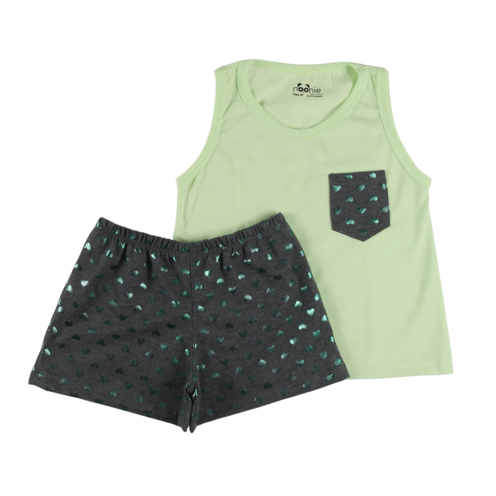 Noonie- Girls Terno (2-16Y) - Cotton Sando Tank & mini Shorts Set - Terno outfit for kids girls