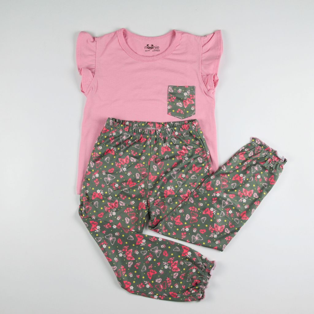 Noonie - Girls Terno (2-12Y) - Cotton Flutter Sleeve & Pajama Set - Sleepwear Terno - Pambahay