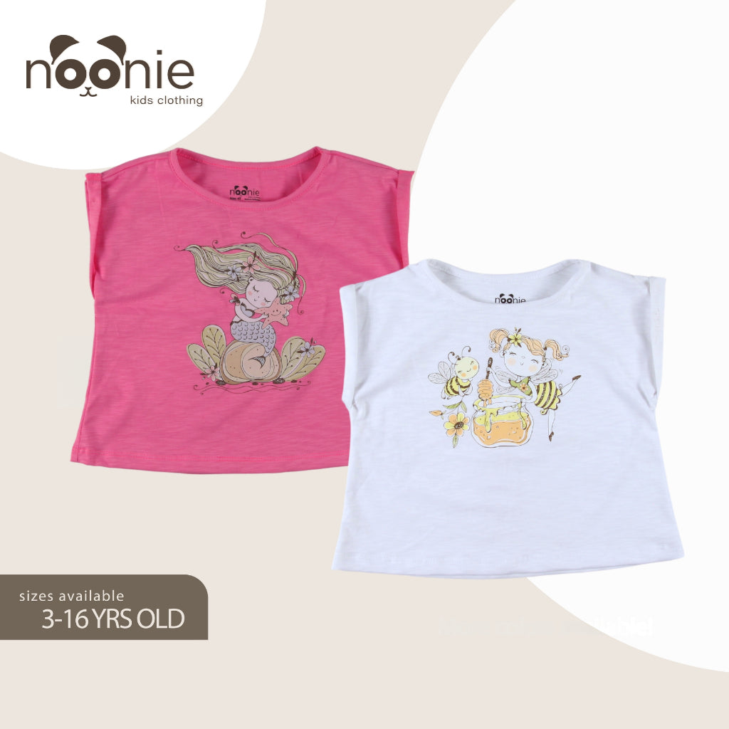 Noonie - Girls T-shirt (3-16 yo) - Dolman Sleeve Top- Cotton with Graphic DTF Print