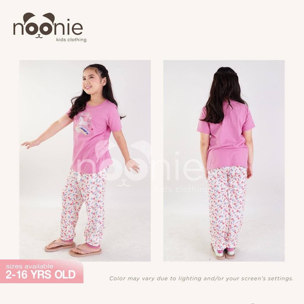 Noonie-Girls Terno-Cotton Tshirt with Graphic Print and Pajama Jogger Set