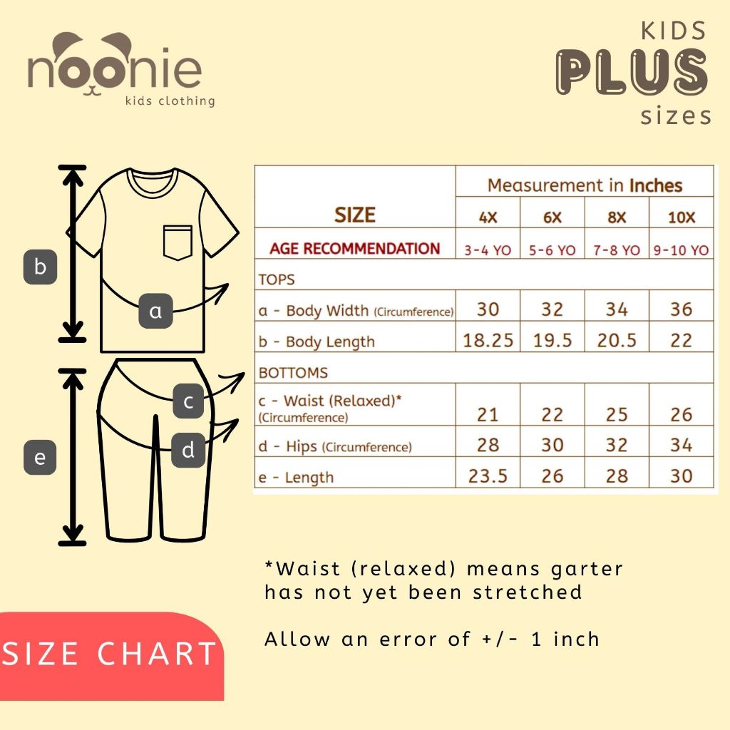 Noonie - Girls / Plus Terno (2-16Y) - Cotton T-shirt & Pajama Set - Sleepwear outfit for kids chubby