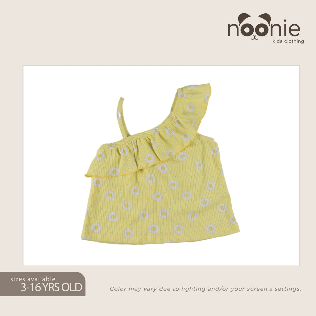 Noonie - Girls Blouse (2-8 yo) - Cotton Ribbed Asymmetric with Ruffles- Tops