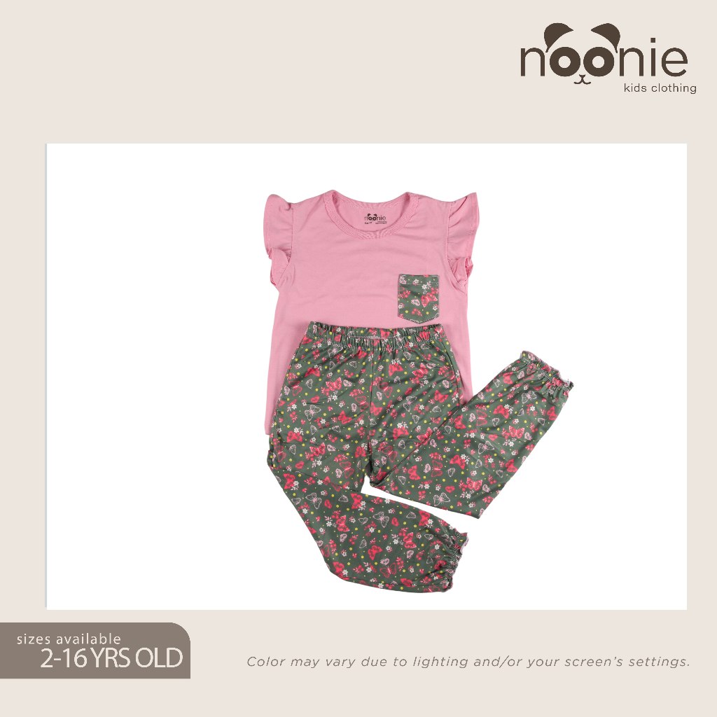 Noonie - Girls Terno (2-12Y) - Cotton Flutter Sleeve & Pajama Set - Sleepwear Terno - Pambahay