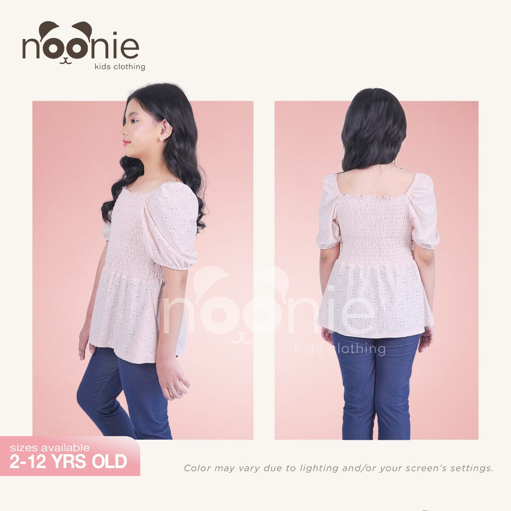 Noonie- Girls Blouse (2-16yo) - Eyelet Peplum Blouse with lining - Tops OOTD Girls Outfit
