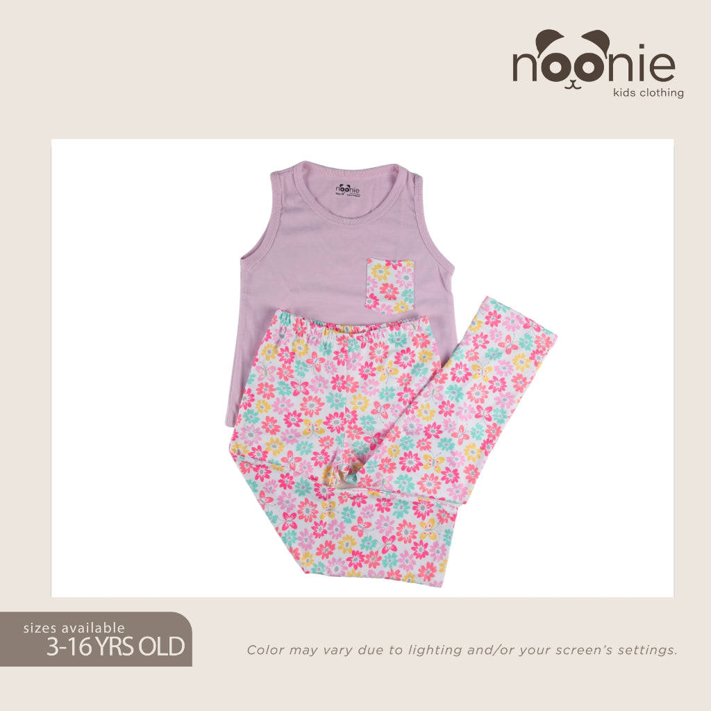 Noonie - Girls Terno (2-16Y)- Cotton Sando Tank & Pajama Set - Terno Outfit for Kids Girl - Pantulog