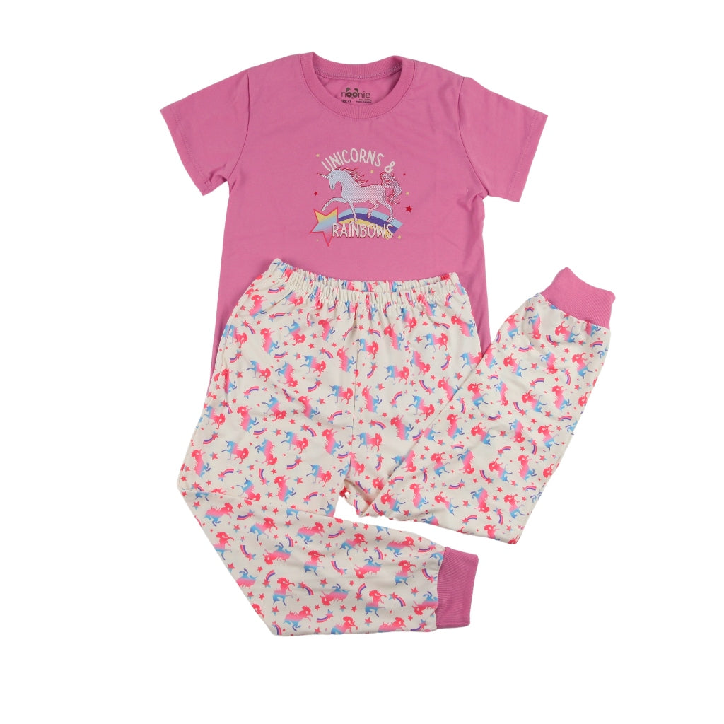 Noonie-Girls Terno-Cotton Tshirt with Graphic Print and Pajama Jogger Set