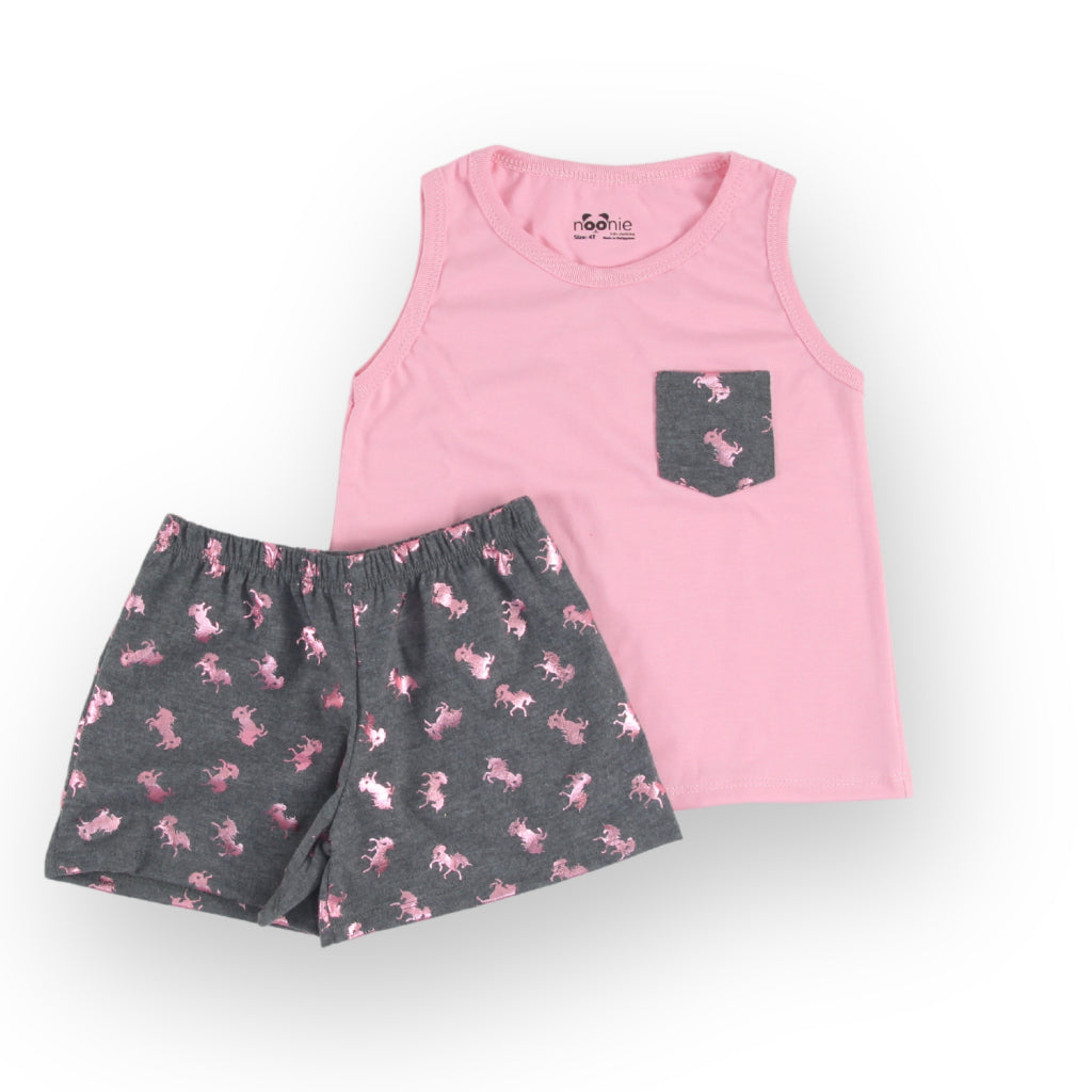 Noonie- Girls Terno (2-16Y) - Cotton Sando Tank & mini Shorts Set - Terno outfit for kids girls