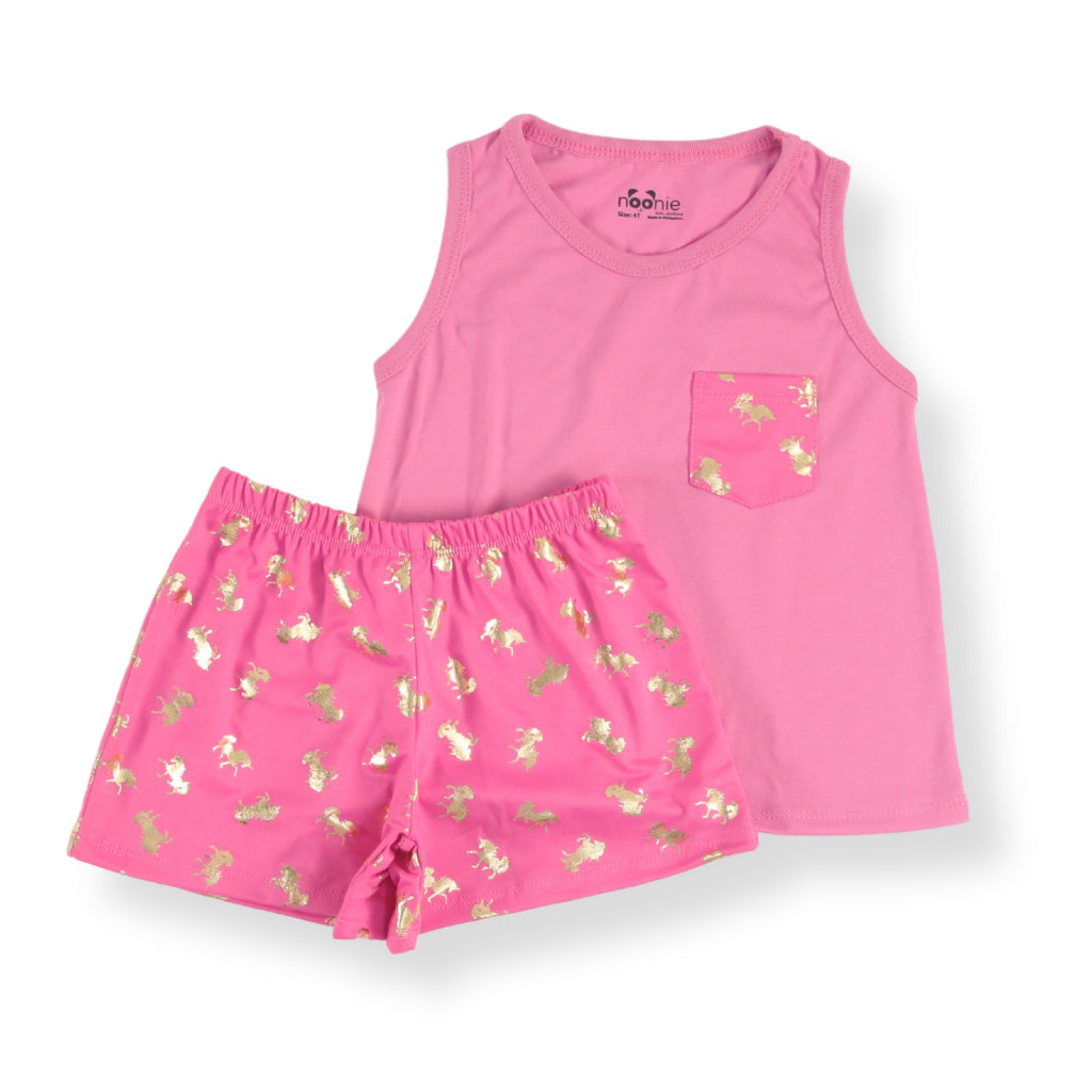 Noonie- Girls Terno (2-16Y) - Cotton Sando Tank & mini Shorts Set - Terno outfit for kids girls