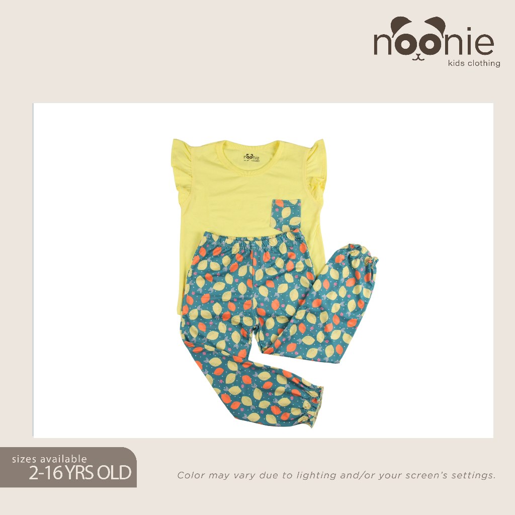 Noonie - Girls Terno (2-12Y) - Cotton Flutter Sleeve & Pajama Set - Sleepwear Terno - Pambahay