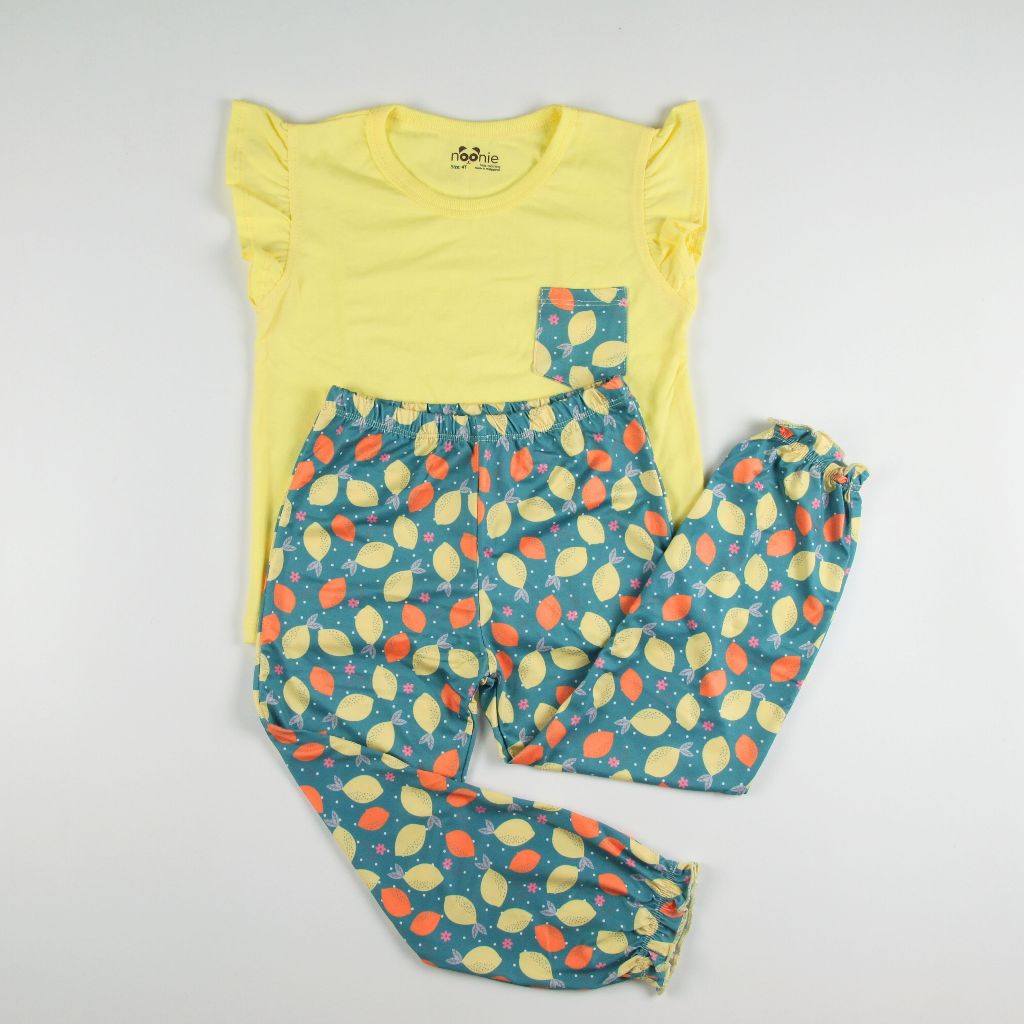 Noonie - Girls Terno (2-12Y) - Cotton Flutter Sleeve & Pajama Set - Sleepwear Terno - Pambahay