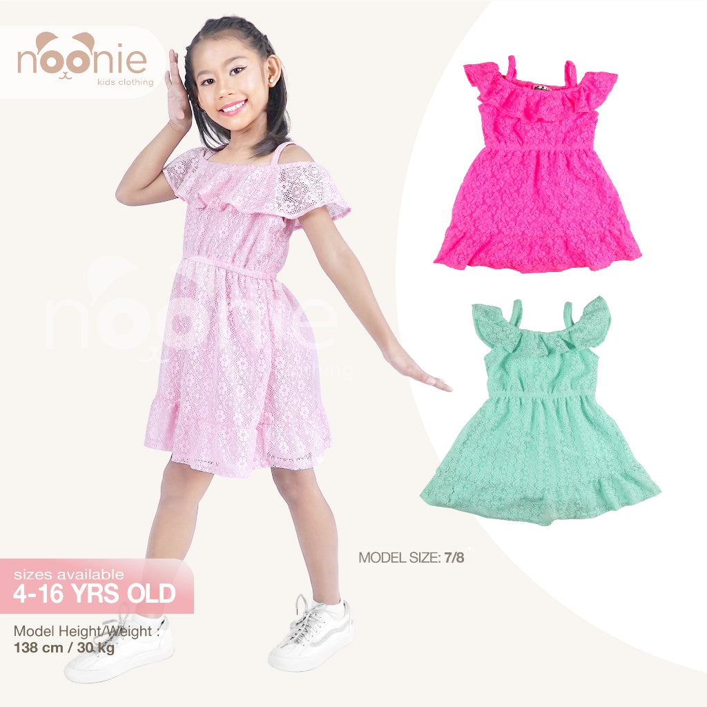 < Clearance >Noonie- Girls Dress (4-16Y) - Off Shoulder and Ruffled Skirt