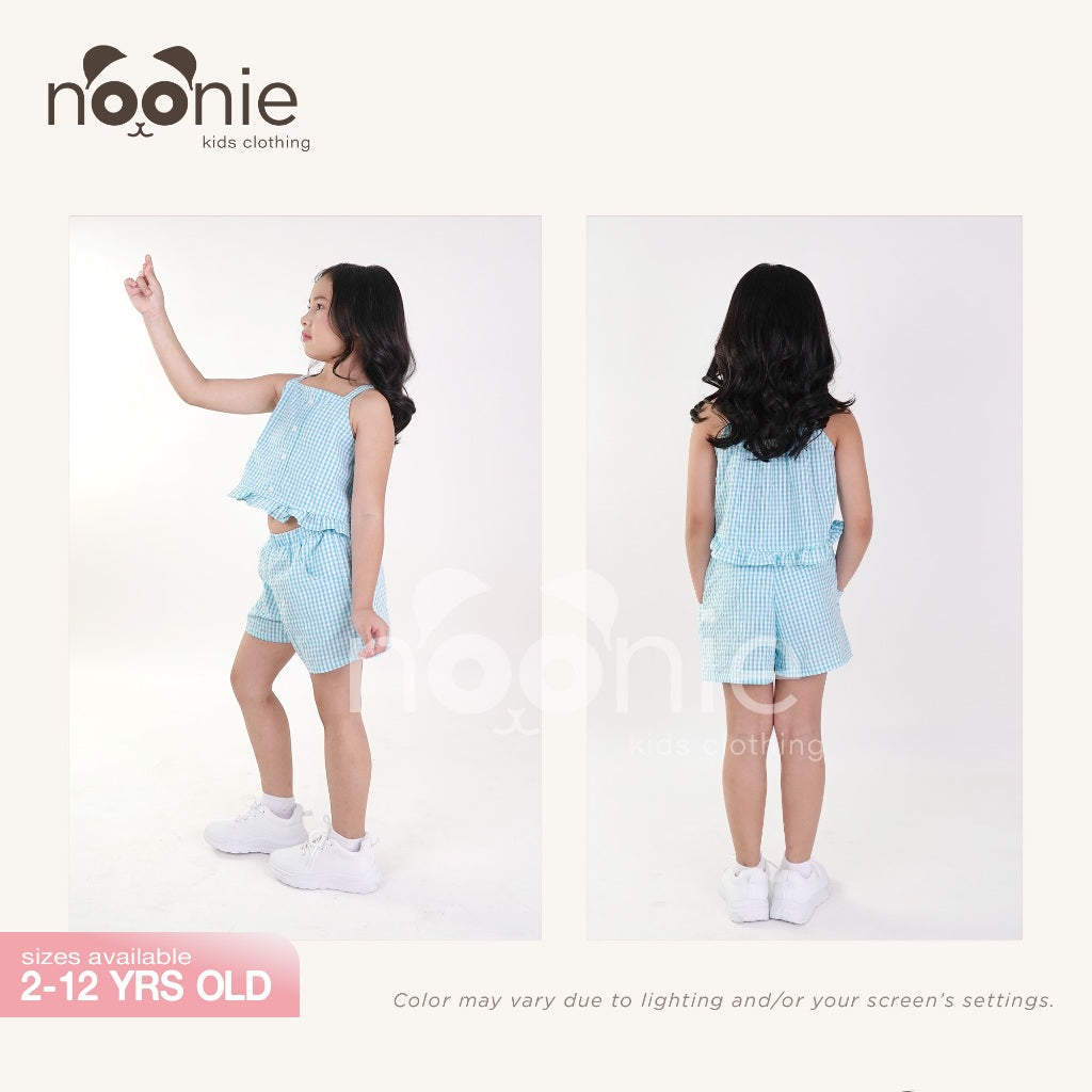 Noonie - Girls Set (2-12Y) - Cotton Seersucker Crop Top Shorts Set - Terno Outfit for Kids Girl