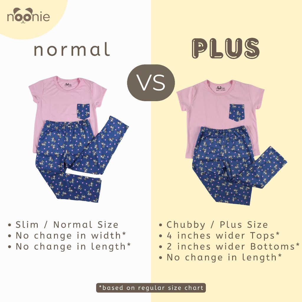 Noonie - Girls / Plus Terno (2-16Y) - Cotton T-shirt & Pajama Set - Sleepwear outfit for kids chubby