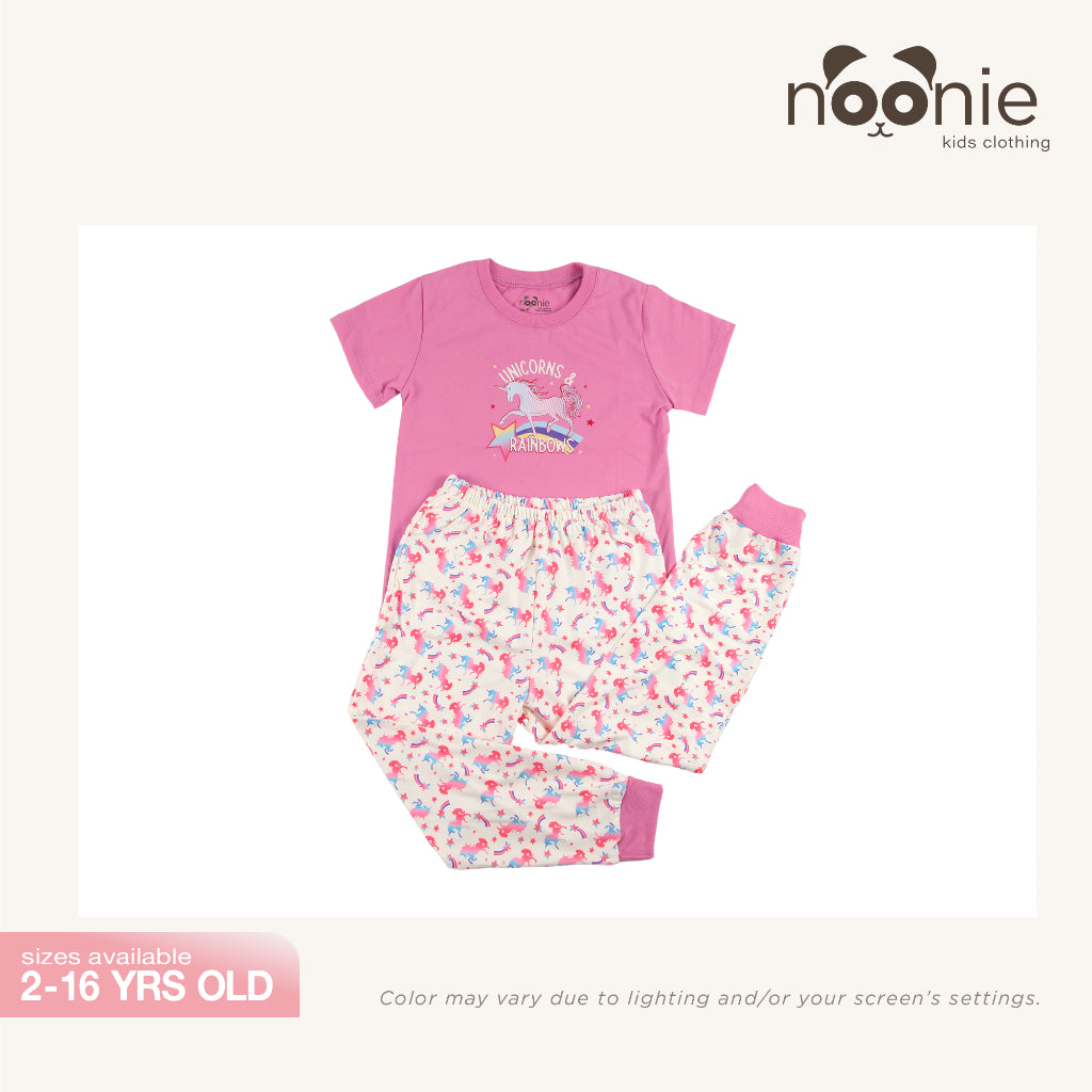 Noonie-Girls Terno-Cotton Tshirt with Graphic Print and Pajama Jogger Set