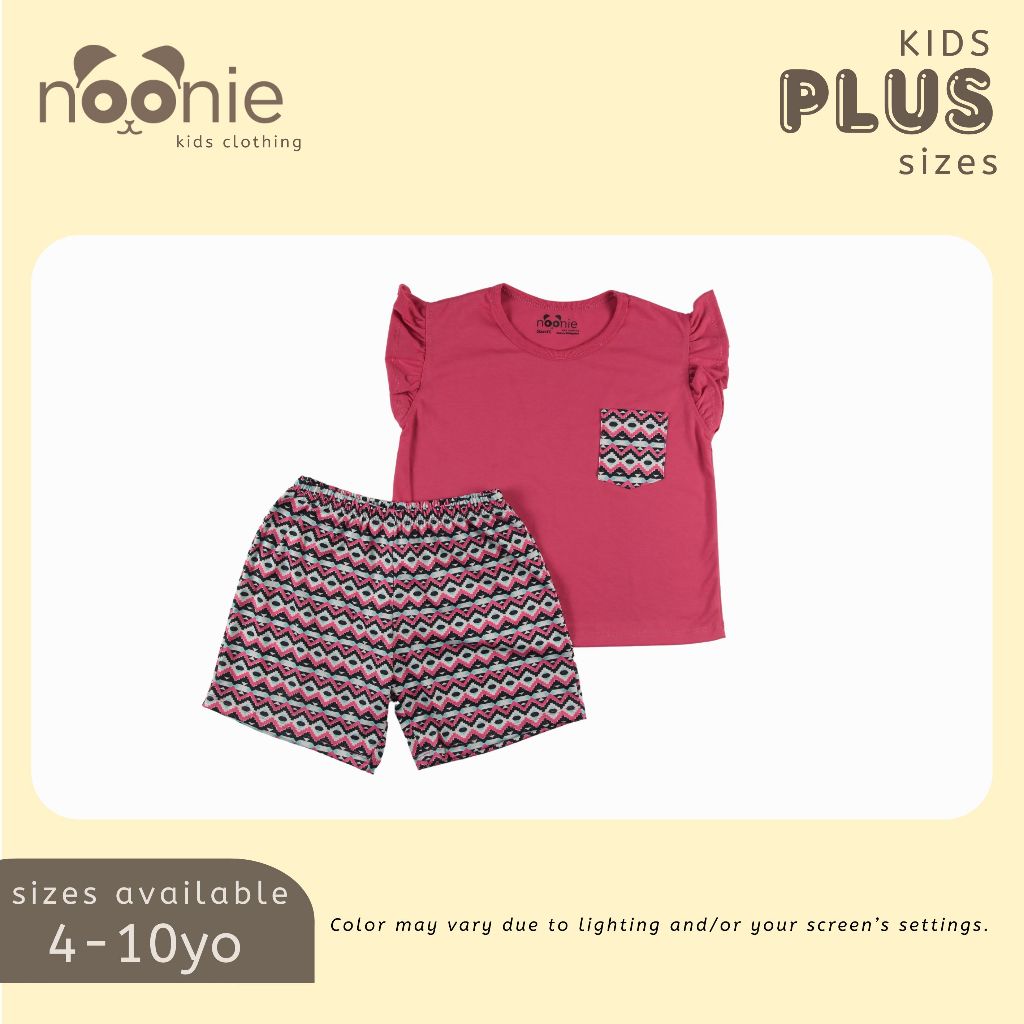 Noonie- Plus Size Kids (4-10yo)- Girls Shorts Set - Cotton Flutter Tops Terno Big Chubby Kids