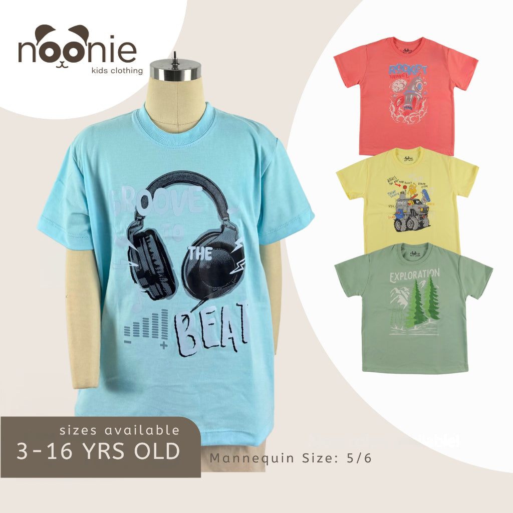 Noonie - BOYS T-shirt (3-16 yo) - T-Shirt Crew Round Neck- Cotton with Graphic DTF Print Tops