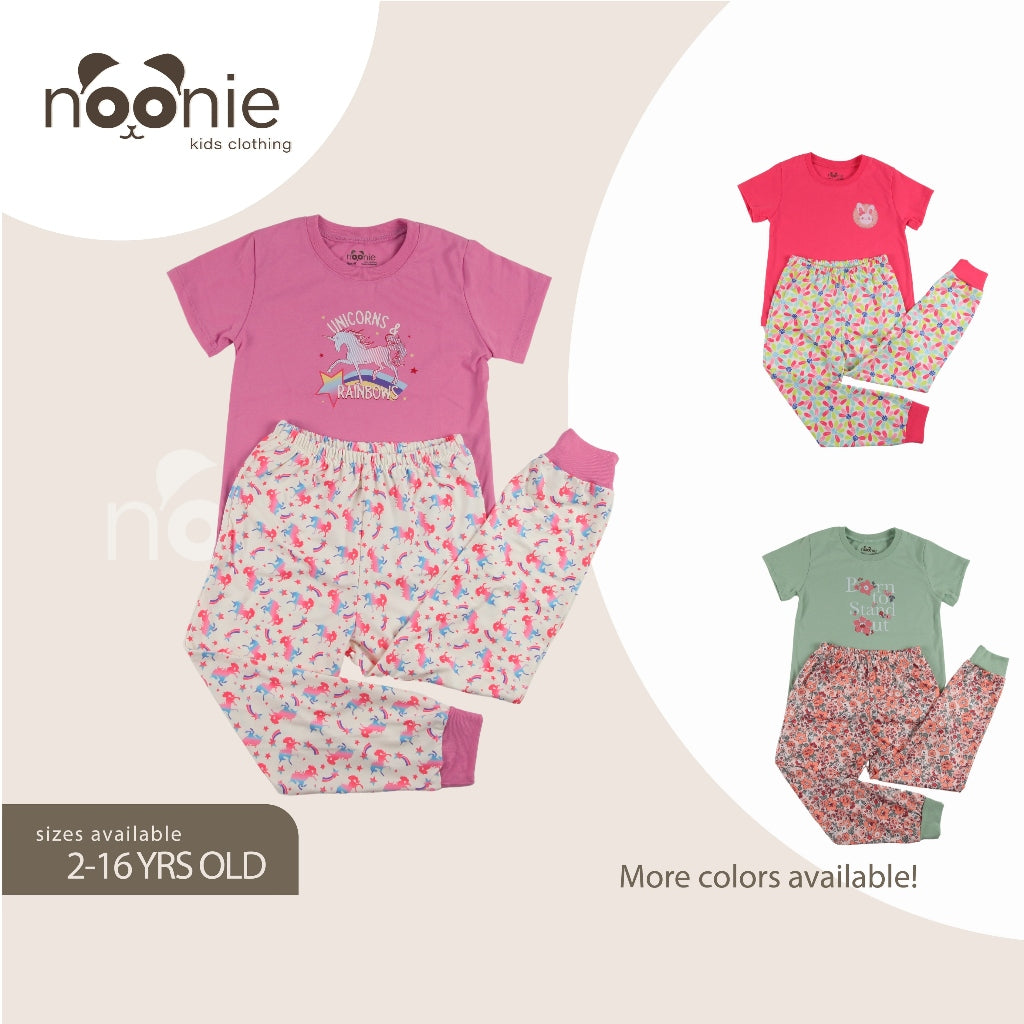 Noonie-Girls Terno-Cotton Tshirt with Graphic Print and Pajama Jogger Set