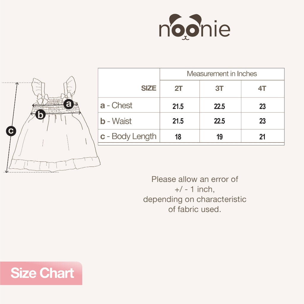 Noonie- Girls Dress (2-4Y)- Toddler Baby Doll Smocked Colorful Dress for kids - Above the Knee