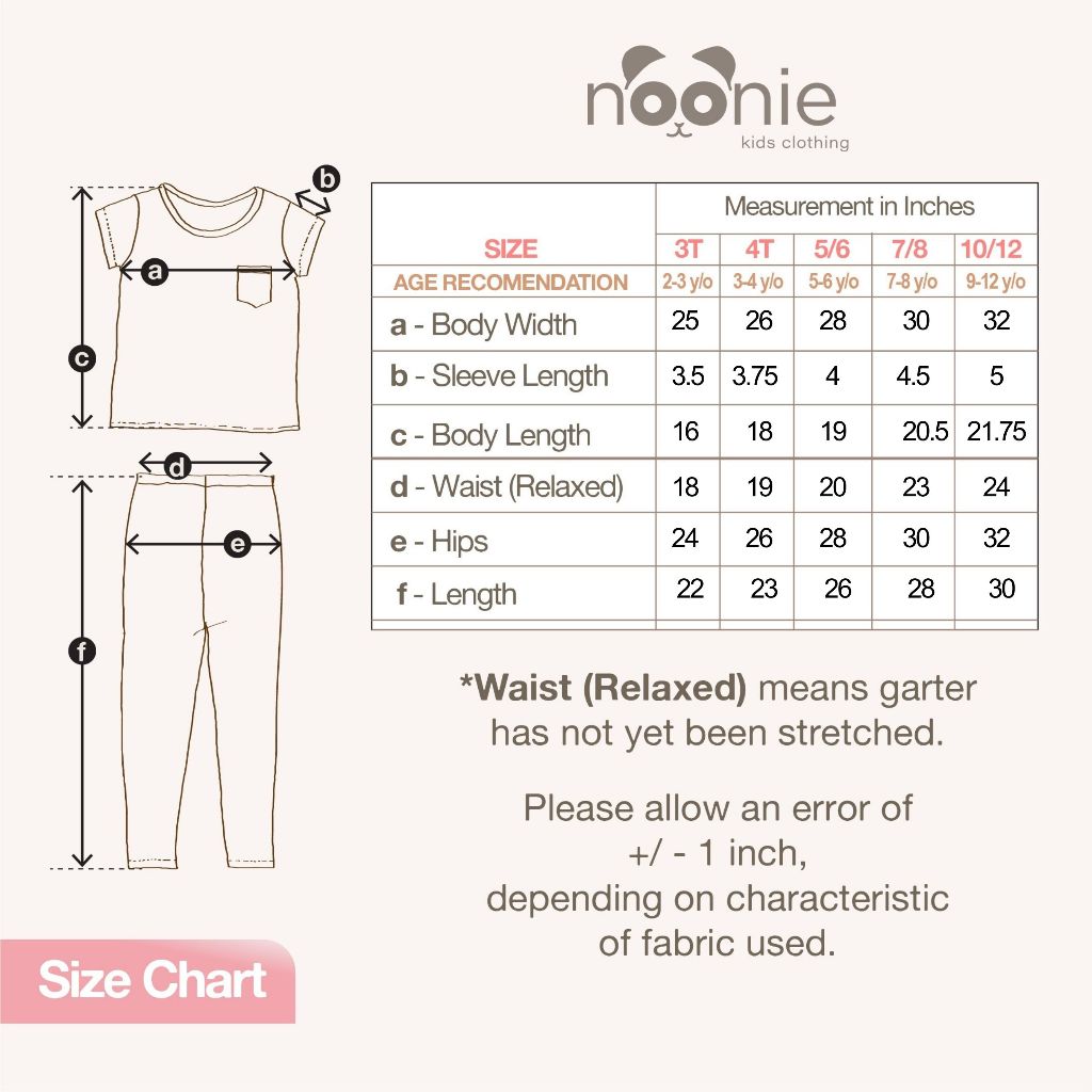 Noonie - Girls / Plus Terno (2-16Y) - Cotton T-shirt & Pajama Set - Sleepwear outfit for kids chubby
