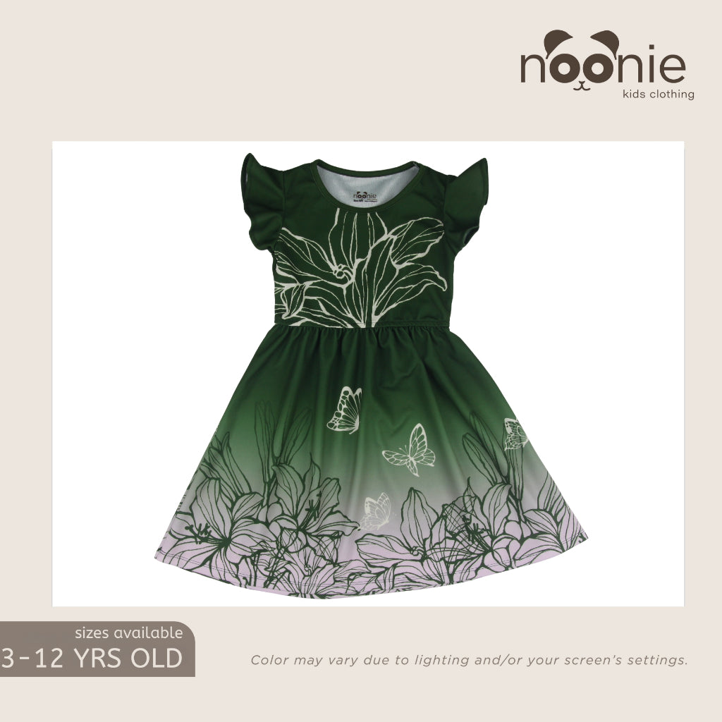 Noonie- Girls Dress (2-10Y) - Dress with Butterfly Sleeves 3D print