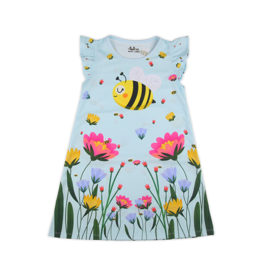 Noonie- Girls Dress (2-10Y) - Dress with Flutter 3D printed characters cartoons mermaid