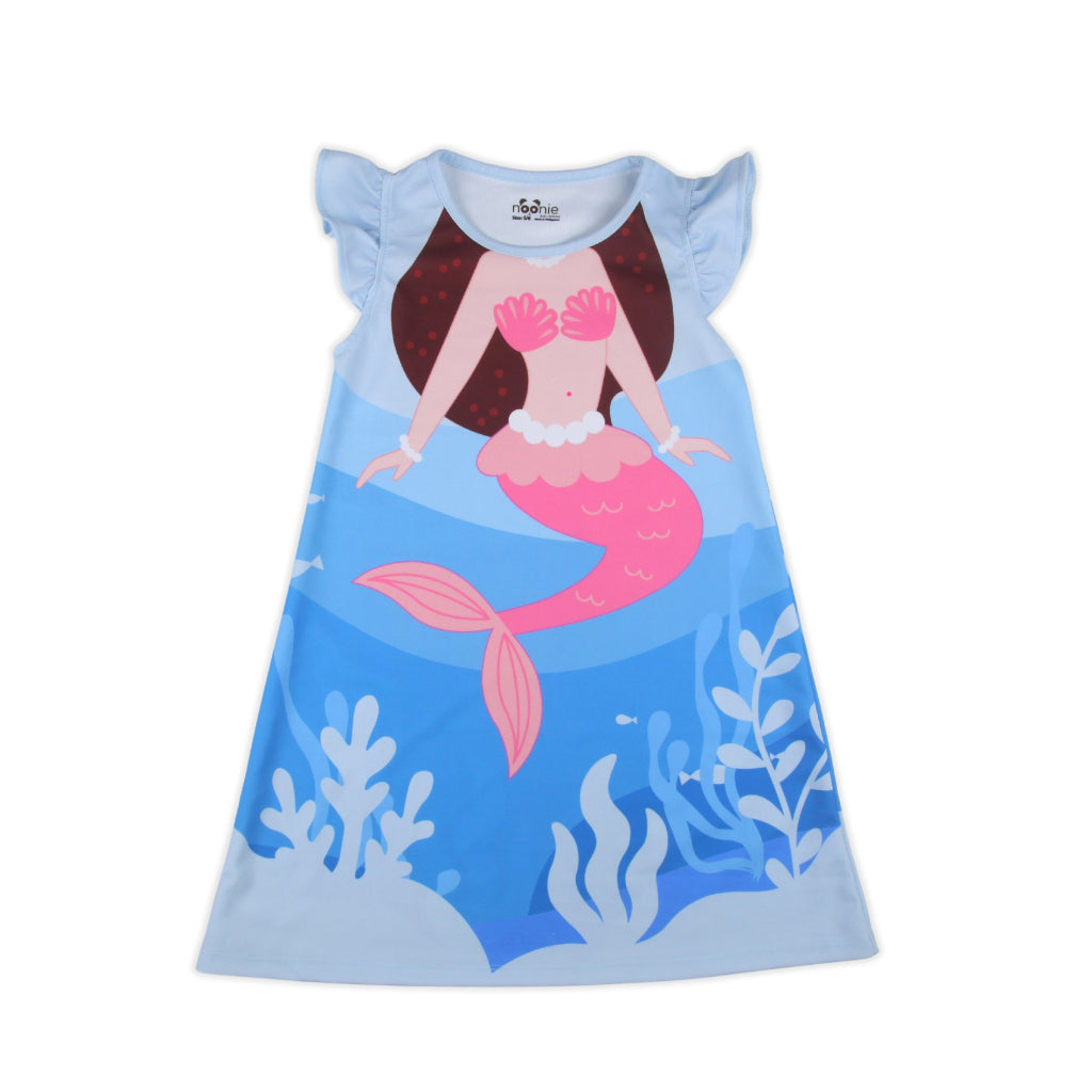Noonie- Girls Dress (2-10Y) - Dress with Flutter 3D printed characters cartoons mermaid