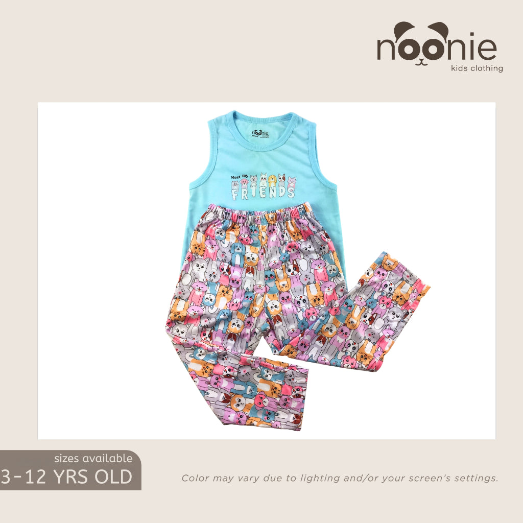 Noonie - Girls Terno (2-16yo) Premium Pajama Set - Cotton Sando with Graphic Print