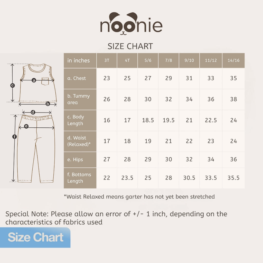 Noonie - Girls Terno (2-16yo) Premium Pajama Set - Cotton Sando with Graphic Print