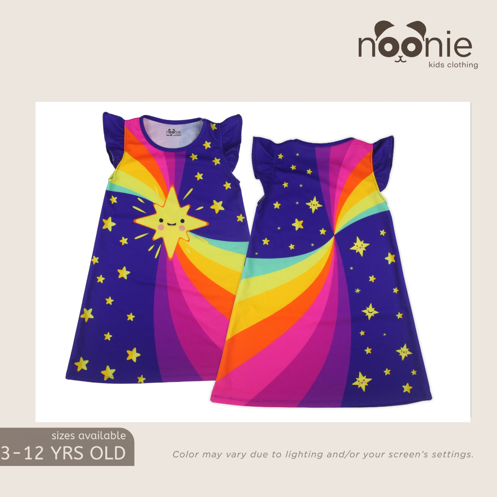 Noonie- Girls Dress (2-10Y) - Dress with Flutter 3D printed characters cartoons mermaid