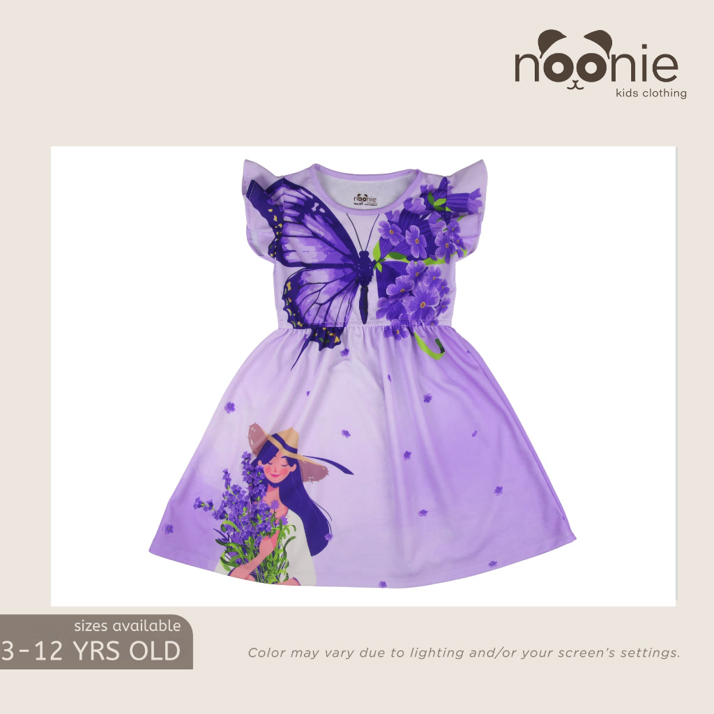 Noonie- Girls Dress (2-10Y) - Dress with Butterfly Sleeves 3D print
