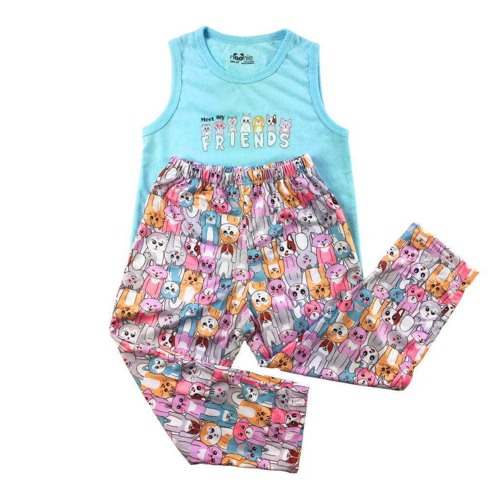 Noonie - Girls Terno (2-16yo) Premium Pajama Set - Cotton Sando with Graphic Print
