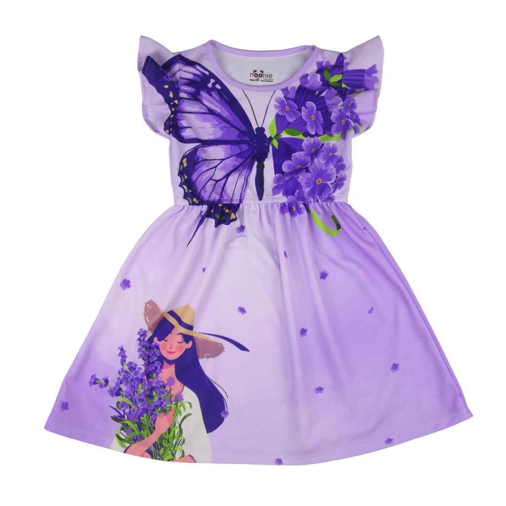 Noonie- Girls Dress (2-10Y) - Dress with Butterfly Sleeves 3D print